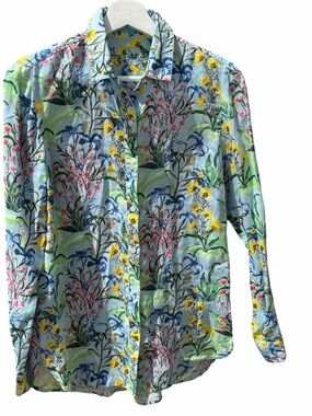 J. McLaughlin Light Blue Floral Button-Down Shirt